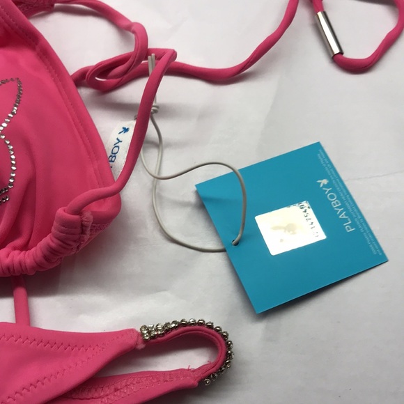 Vintage playboy bunny bikini crystal thong Pink swimsuit g string iconic sexy V2 - Picture 9 of 10
